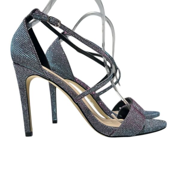 Mix No. 6 Blue and Pink Sparkly High Heels Glitter Stilettos Open Toe Pumps - Picture 1 of 11